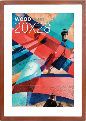 20x28 Poster Frame,Natural Soild Wood Picture Frames with Polished Plexiglass,Easy to Hang,Display Picture 20x28 without Mat or 16x24 with Mat for Wall Mounting Horizontally and Vertically (Brown)