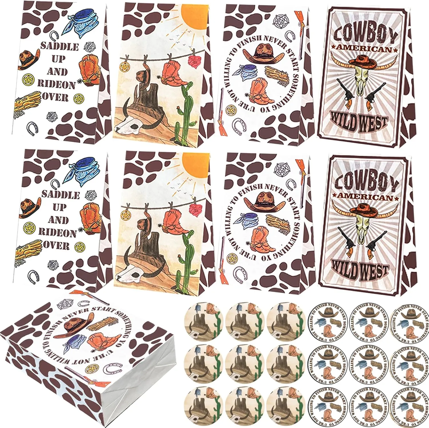 24 Pcs Cowboy Party Favor Bags Western Cowboy Candy Bags Rodeo Party Goodie Bag Wild West Gift Treat for Cowboy Birthday Party Supplies