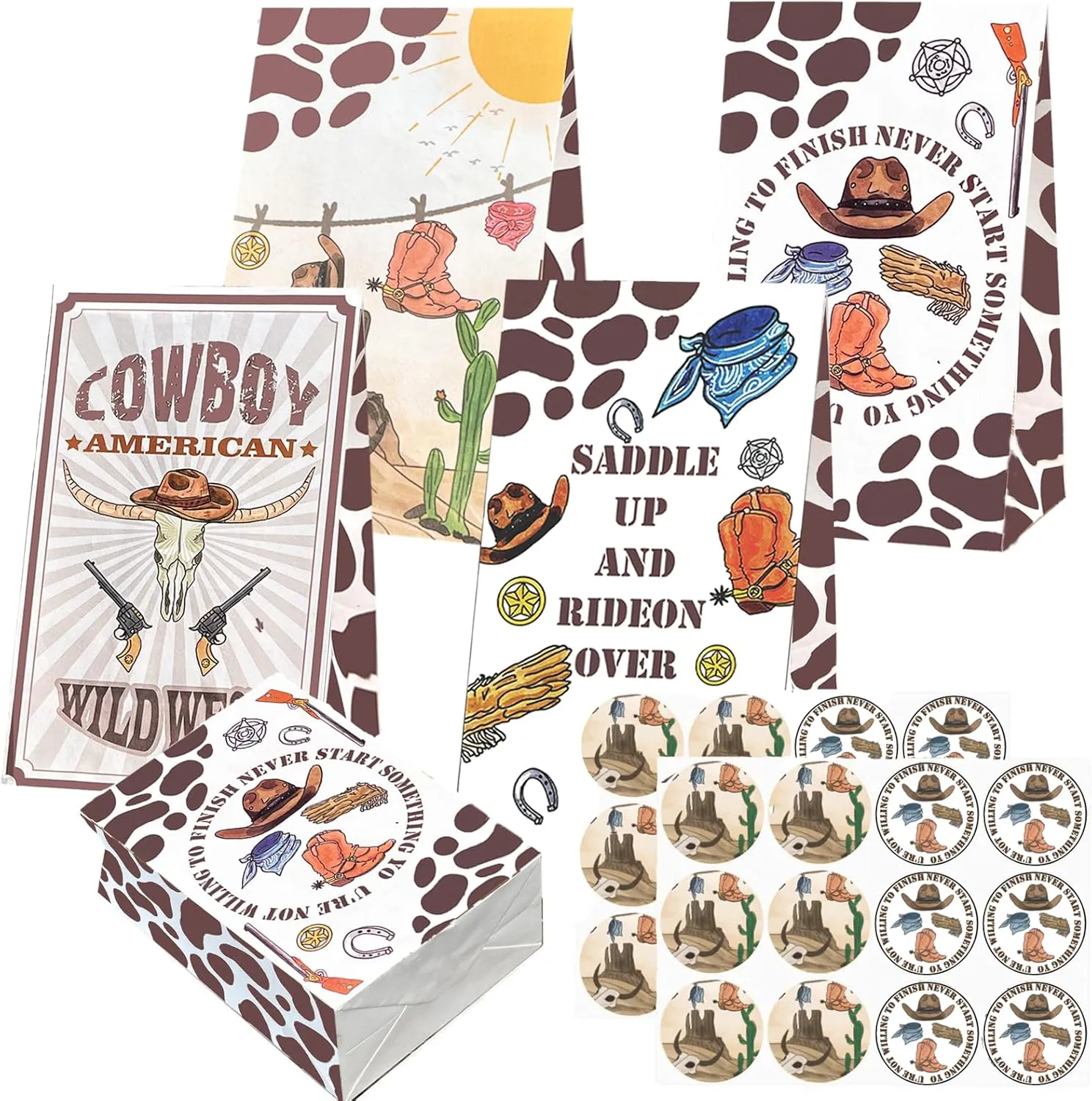 24 Pcs Cowboy Party Favor Bags Western Cowboy Candy Bags Rodeo Party Goodie Bag Wild West Gift Treat for Cowboy Birthday Party Supplies