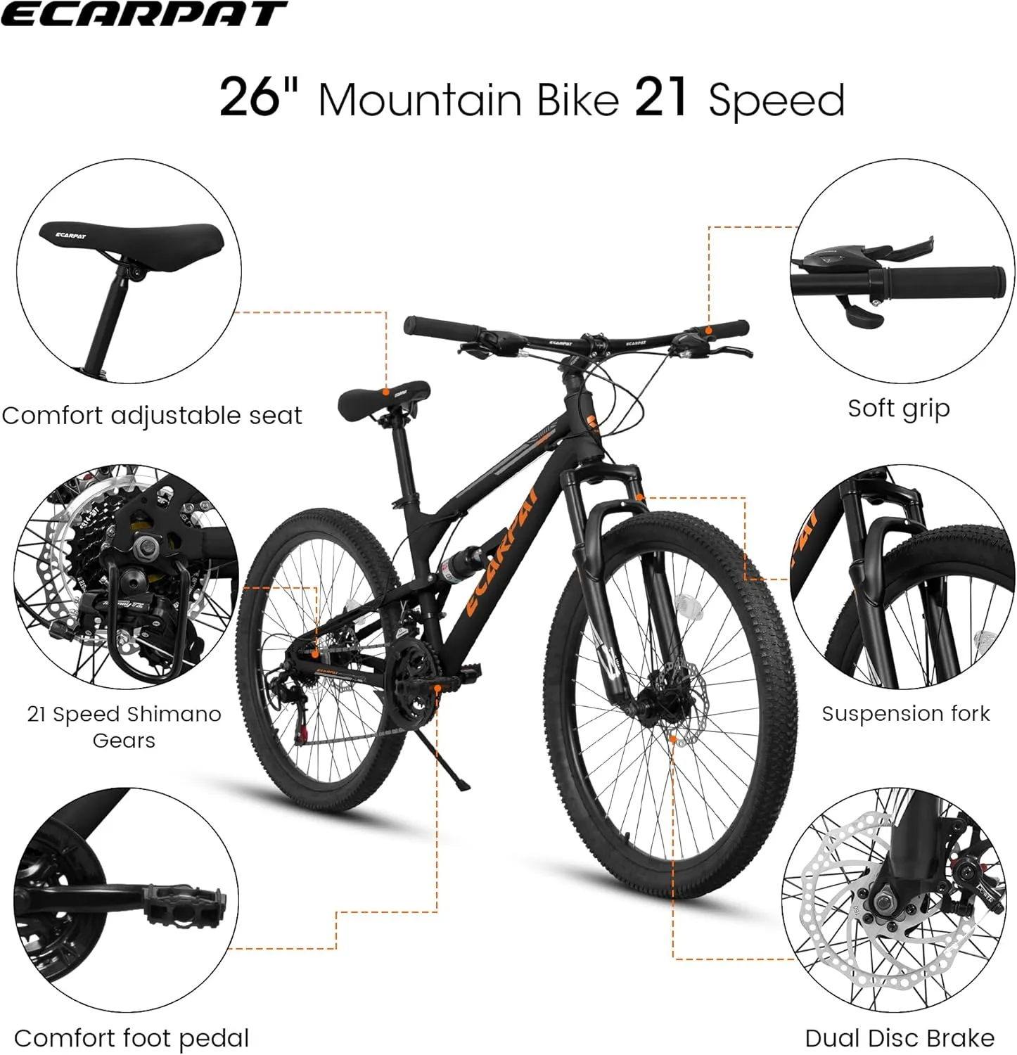 24/26/27.5 Inch, Dual Full Suspension Mountain Bike, 21 Speed Spring Summer Travel, Mens Womens Outdoor Cycling Commuting City Bike to School Work, Birthday Gifts Bicycles