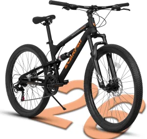 24/26/27.5 Inch, Dual Full Suspension Mountain Bike, 21 Speed Spring Summer Travel, Mens Womens Outdoor Cycling Commuting City Bike to School Work, Birthday Gifts Bicycles