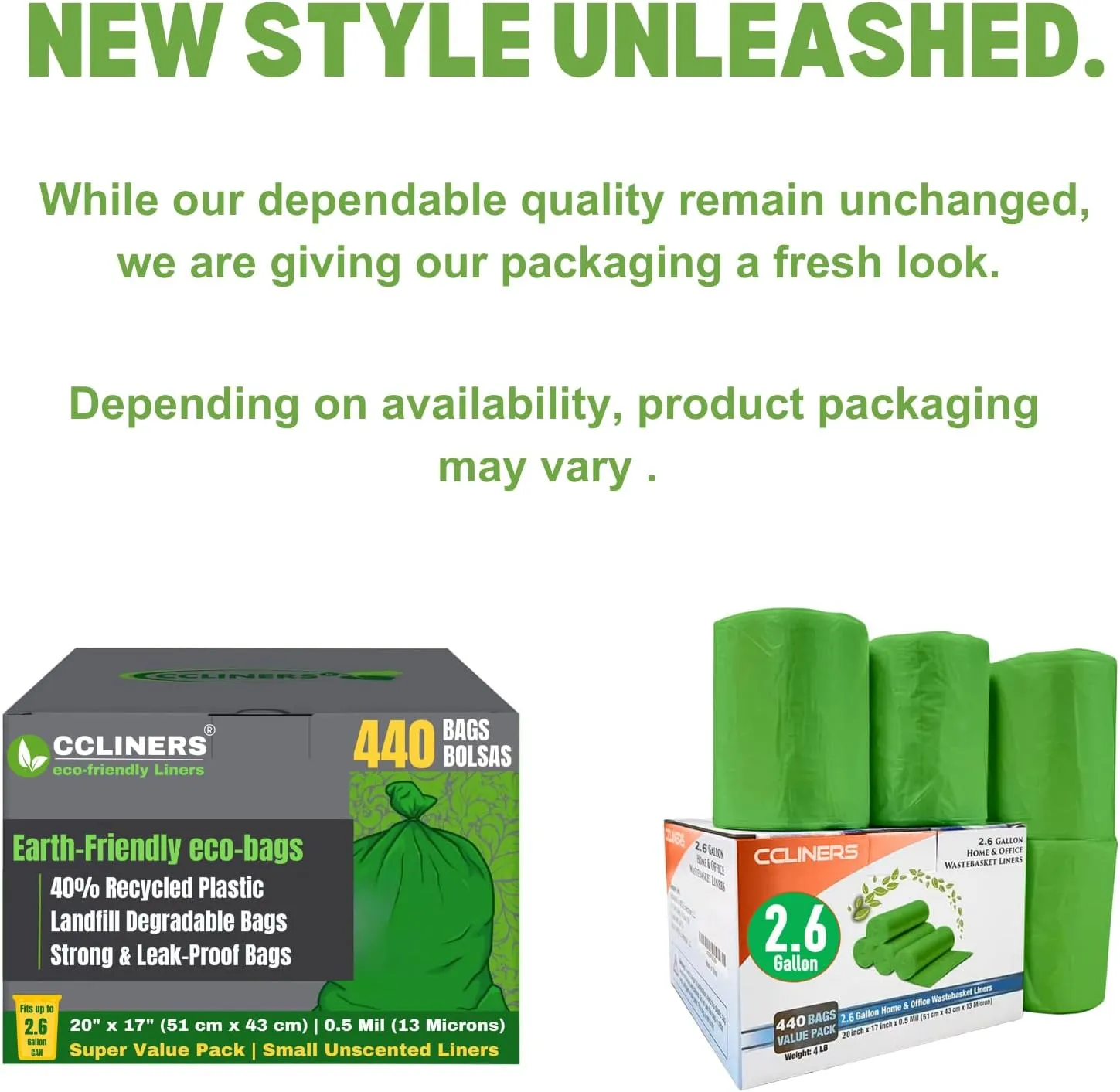2.6 Gallon Biodegradable Small Bathroom Trash Bags (440 Count) Eco-friendly Green Bathroom Garbage Bags Made with EPI Degrade Faster fits 2 Gallon 3 Gallon Trash Can for Home Kitchen Office (440 Bags)