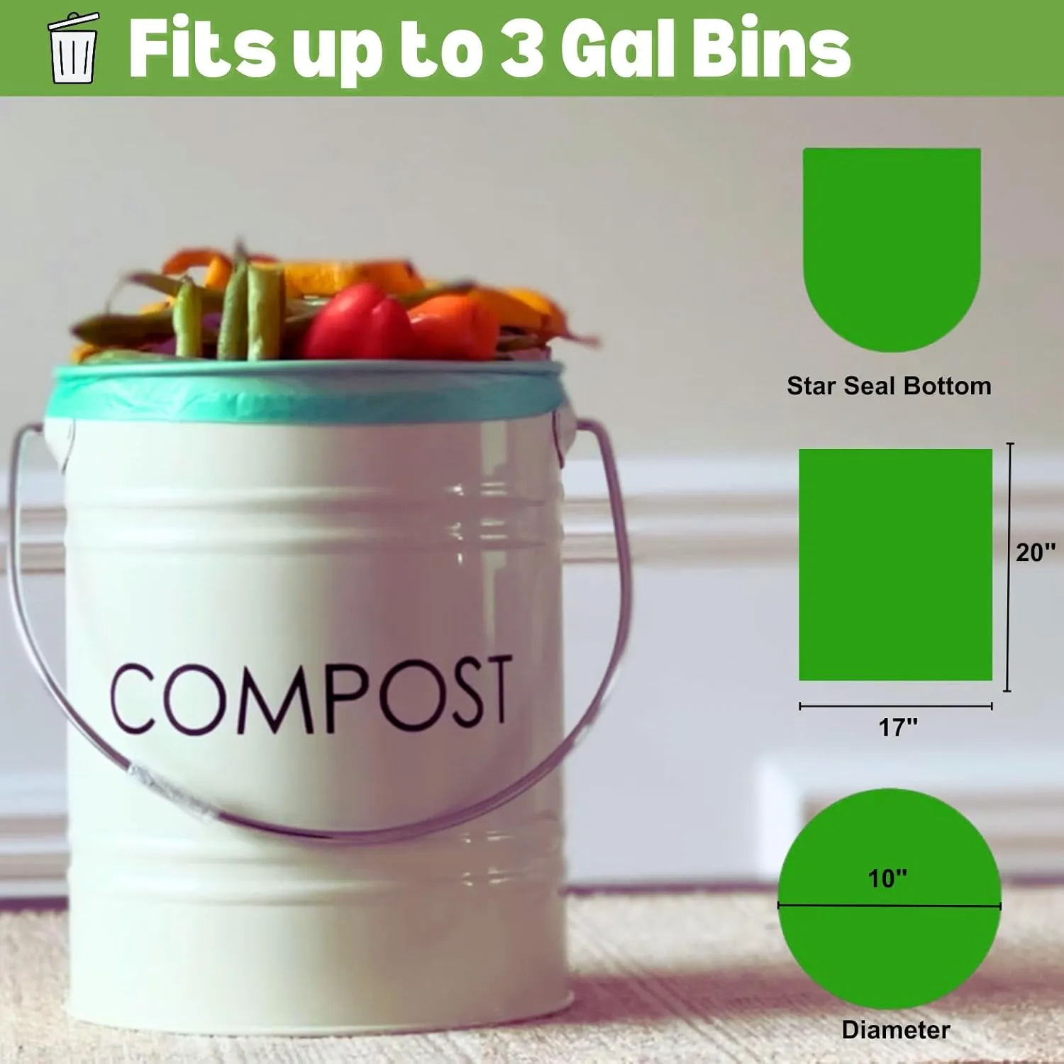 2.6 Gallon Biodegradable Small Bathroom Trash Bags (440 Count) Eco-friendly Green Bathroom Garbage Bags Made with EPI Degrade Faster fits 2 Gallon 3 Gallon Trash Can for Home Kitchen Office (440 Bags)