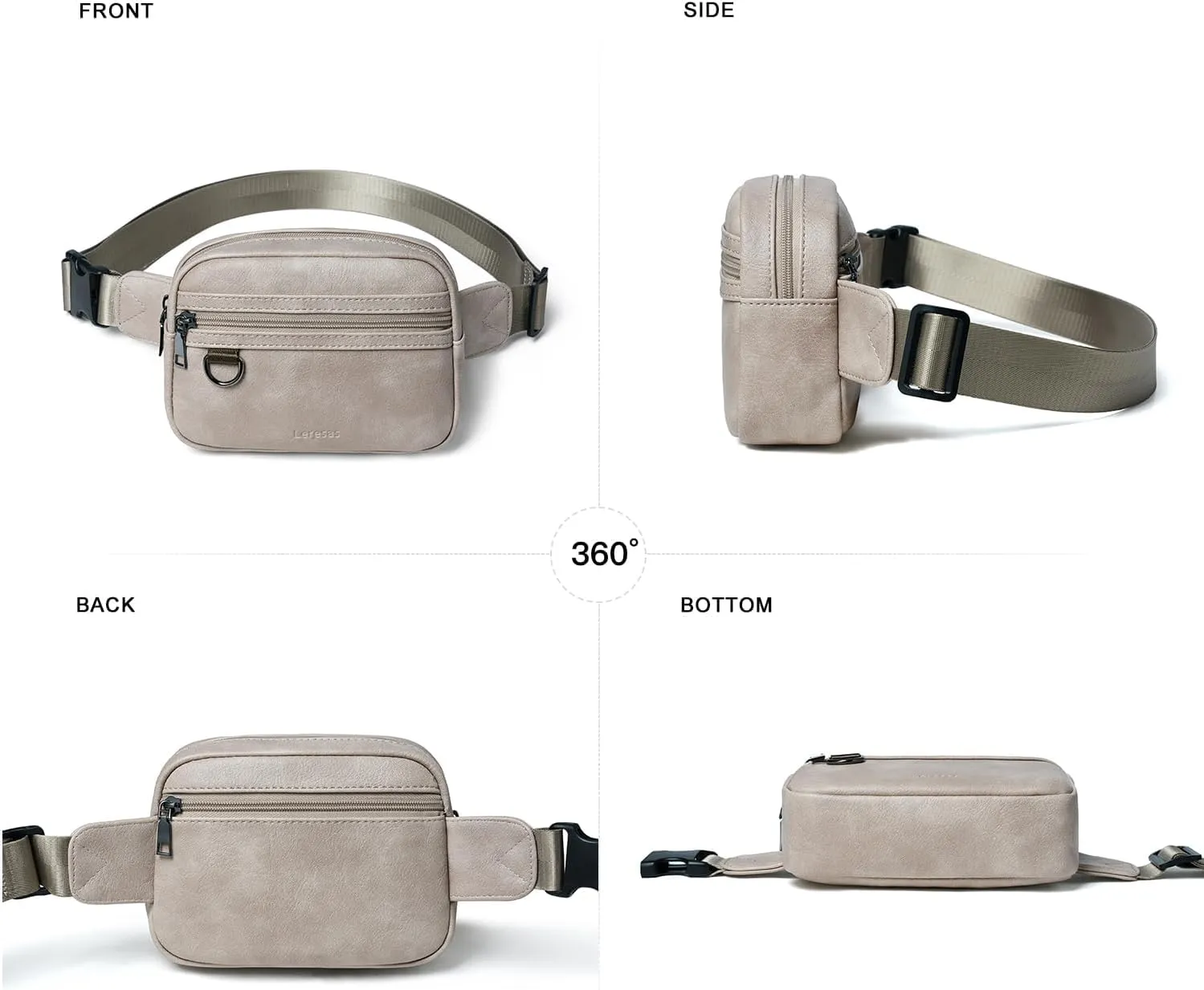 2L Fanny Packs for Women Crossbody Belt Bag Faux Leather Chic Waist Sling Bag Waterproof Running Travel Light Grey