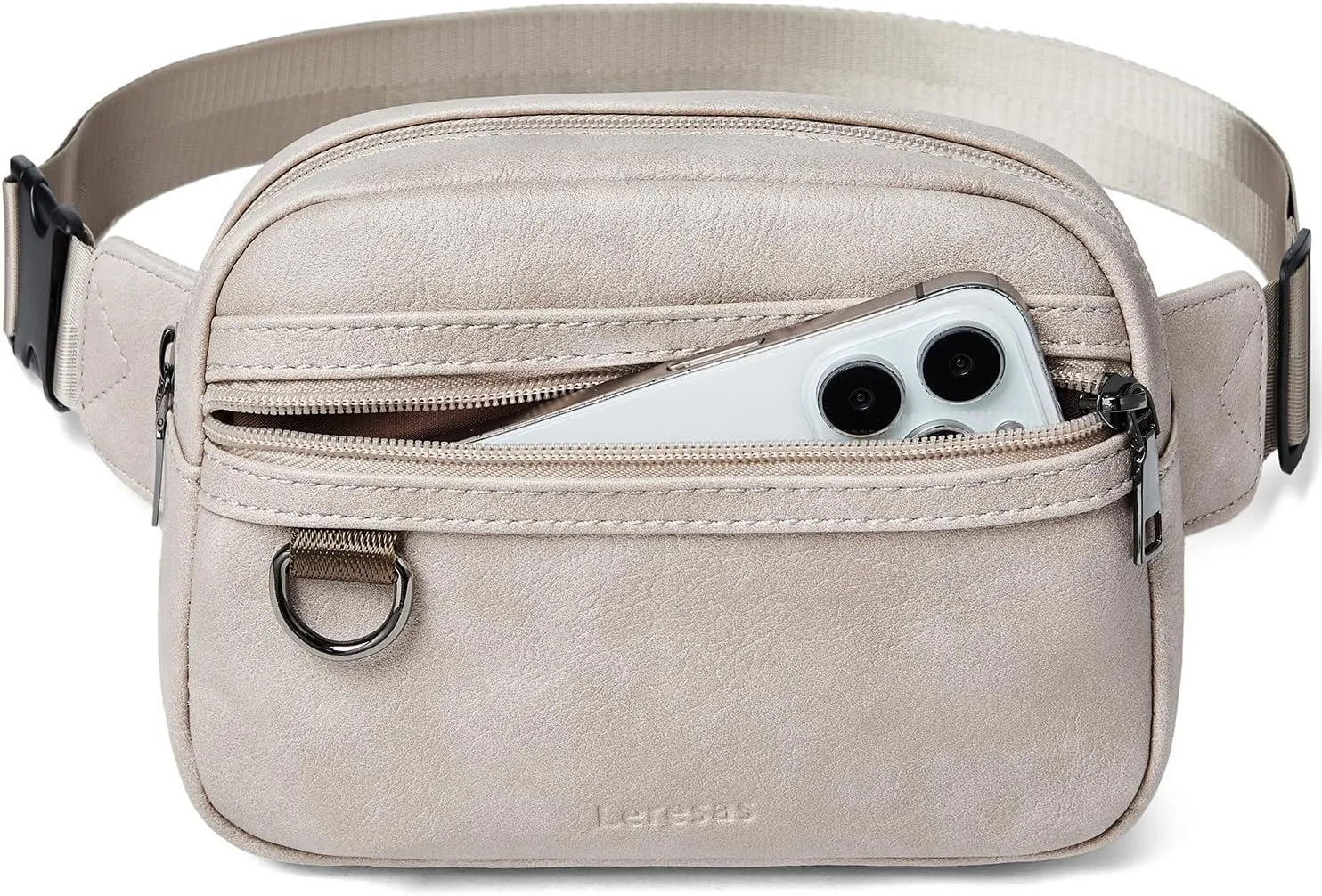 2L Fanny Packs for Women Crossbody Belt Bag Faux Leather Chic Waist Sling Bag Waterproof Running Travel Light Grey
