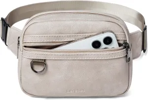2L Fanny Packs for Women Crossbody Belt Bag Faux Leather Chic Waist Sling Bag Waterproof Running Travel Light Grey