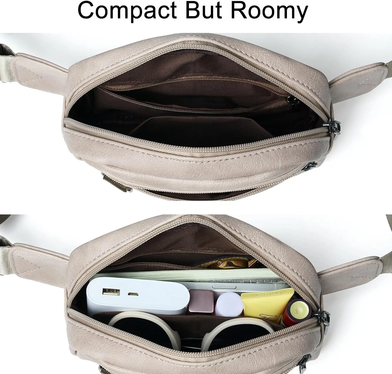 2L Fanny Packs for Women Crossbody Belt Bag Faux Leather Chic Waist Sling Bag Waterproof Running Travel Light Grey