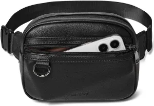 2L Fanny Packs for Women Men Corss Body Belt Bag Waist Pack Vegan Leather Trendy Travel Cycling Waterproof Black