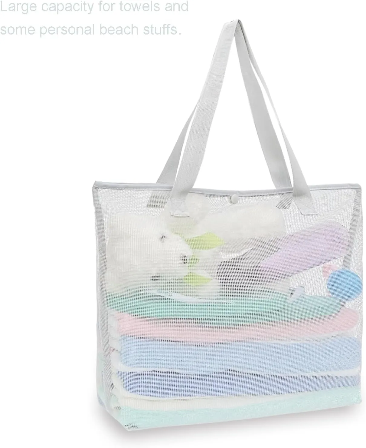 2Pack Large lightweight Simple Mesh Beach Tote Bag With snap Button Reusable Pool Bag for Outdoor Travel Shopping Gym