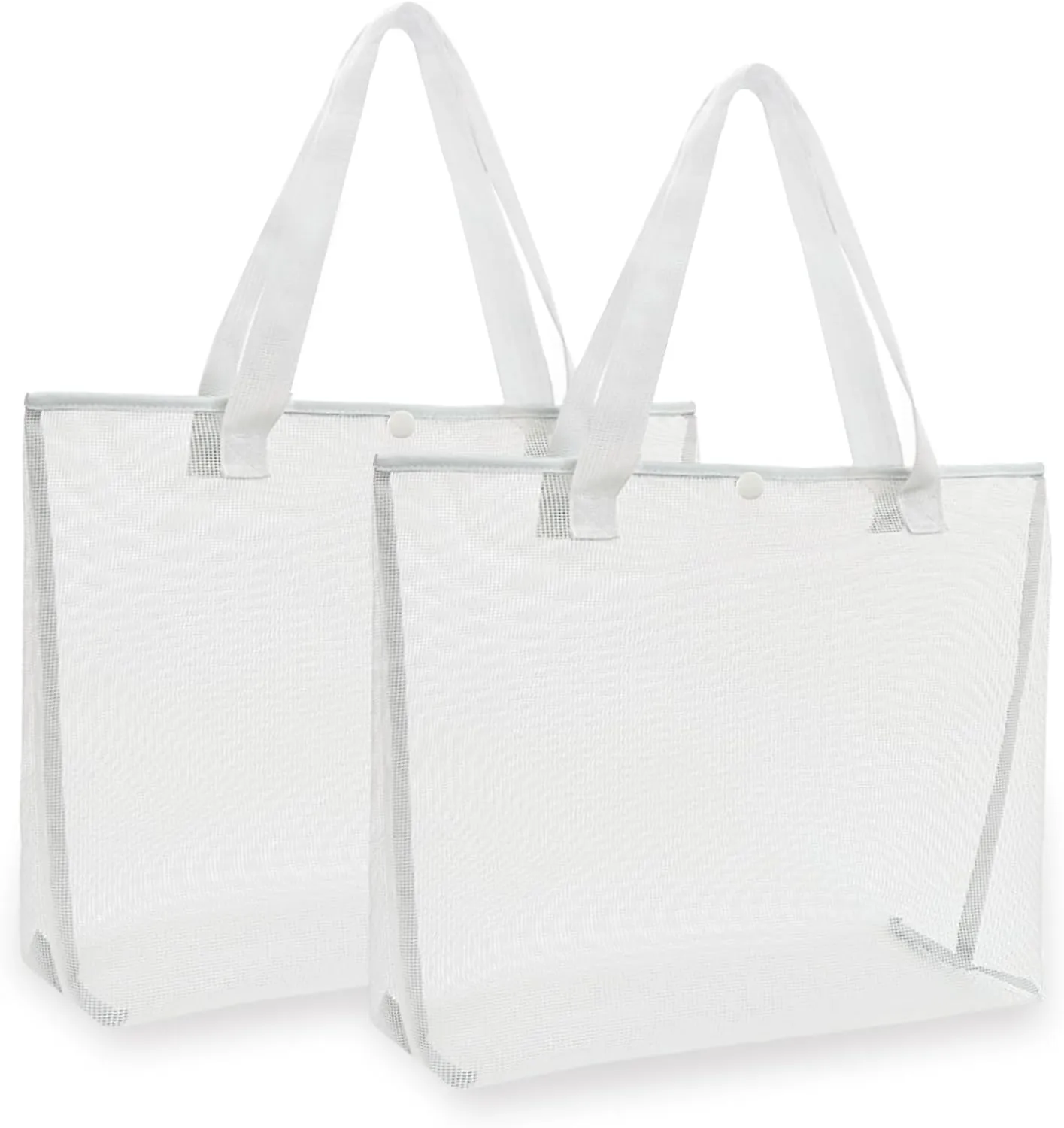 2Pack Large lightweight Simple Mesh Beach Tote Bag With snap Button Reusable Pool Bag for Outdoor Travel Shopping Gym