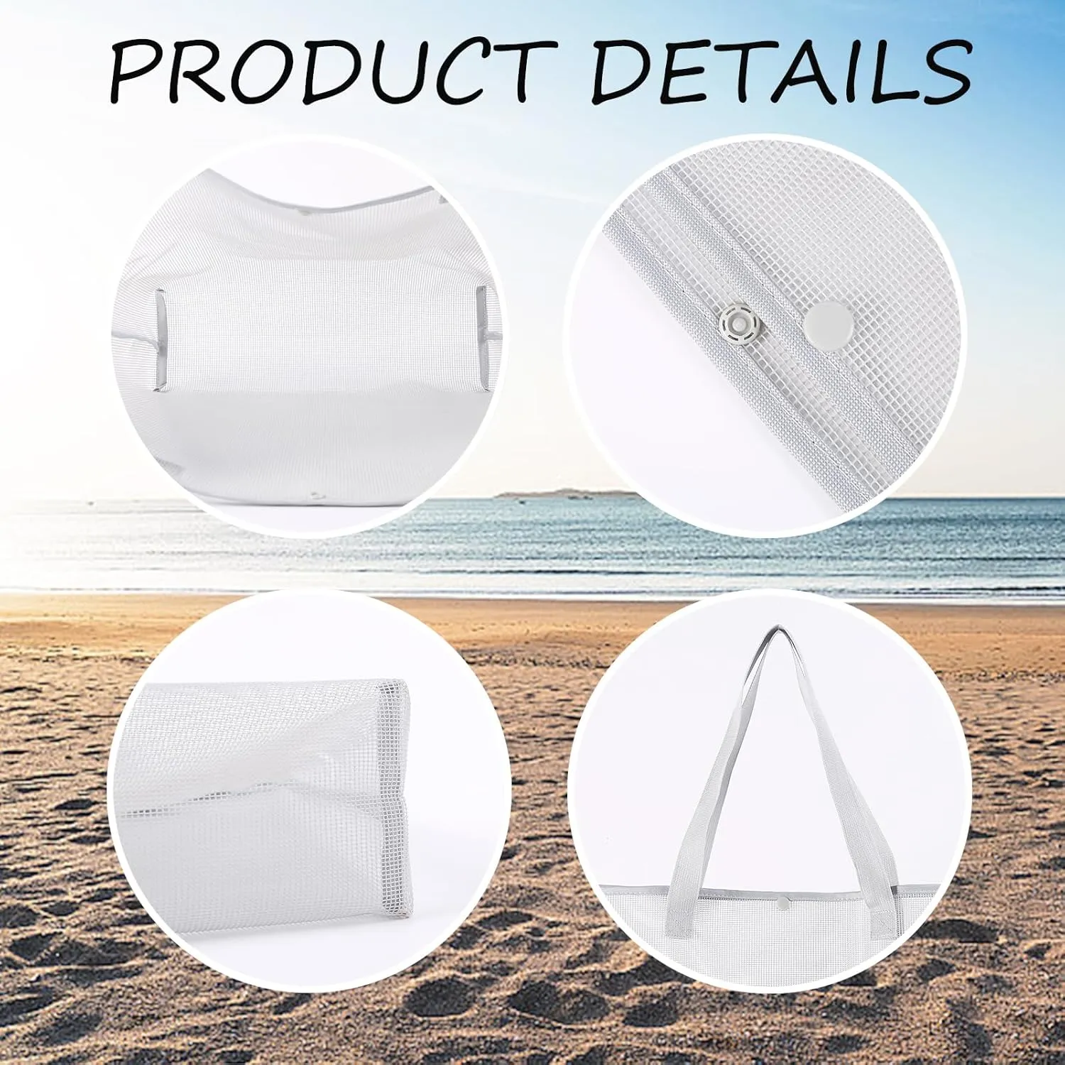 2Pack Large lightweight Simple Mesh Beach Tote Bag With snap Button Reusable Pool Bag for Outdoor Travel Shopping Gym