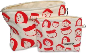 2pcs Corduroy Makeup Bag for woman-aesthetic cute stuff as pouch case and purse organizer for girl-cosmetic travel toiletry bag small baggu glossier (Portrait)