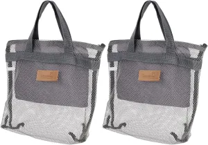 2Pcs Outdoor Mesh Shower Tote Bags Portable Travel Toiletry Makeup Storage Quick Dry Design for Beach Camping Outdoor Activities Color