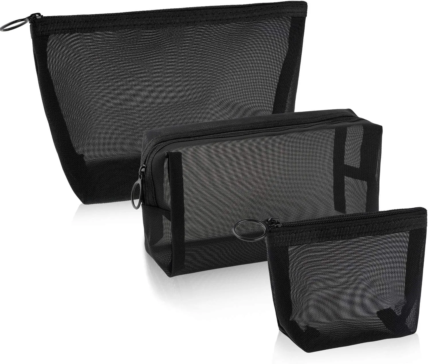3 Pack Mesh Makeup Bag - TSA Approved Toiletry Bag for Travel(Black)