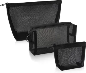 3 Pack Mesh Makeup Bag - TSA Approved Toiletry Bag for Travel(Black)