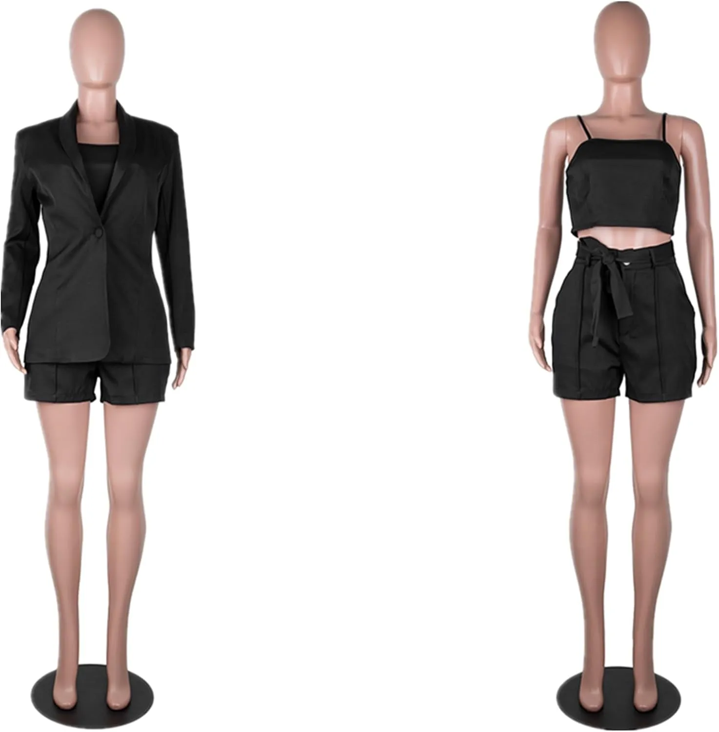 3 Piece Blazer Sets for Women Open Front Button Blazer   Crop Tops   Shorts Bottoms with Belt Business Suit Sets