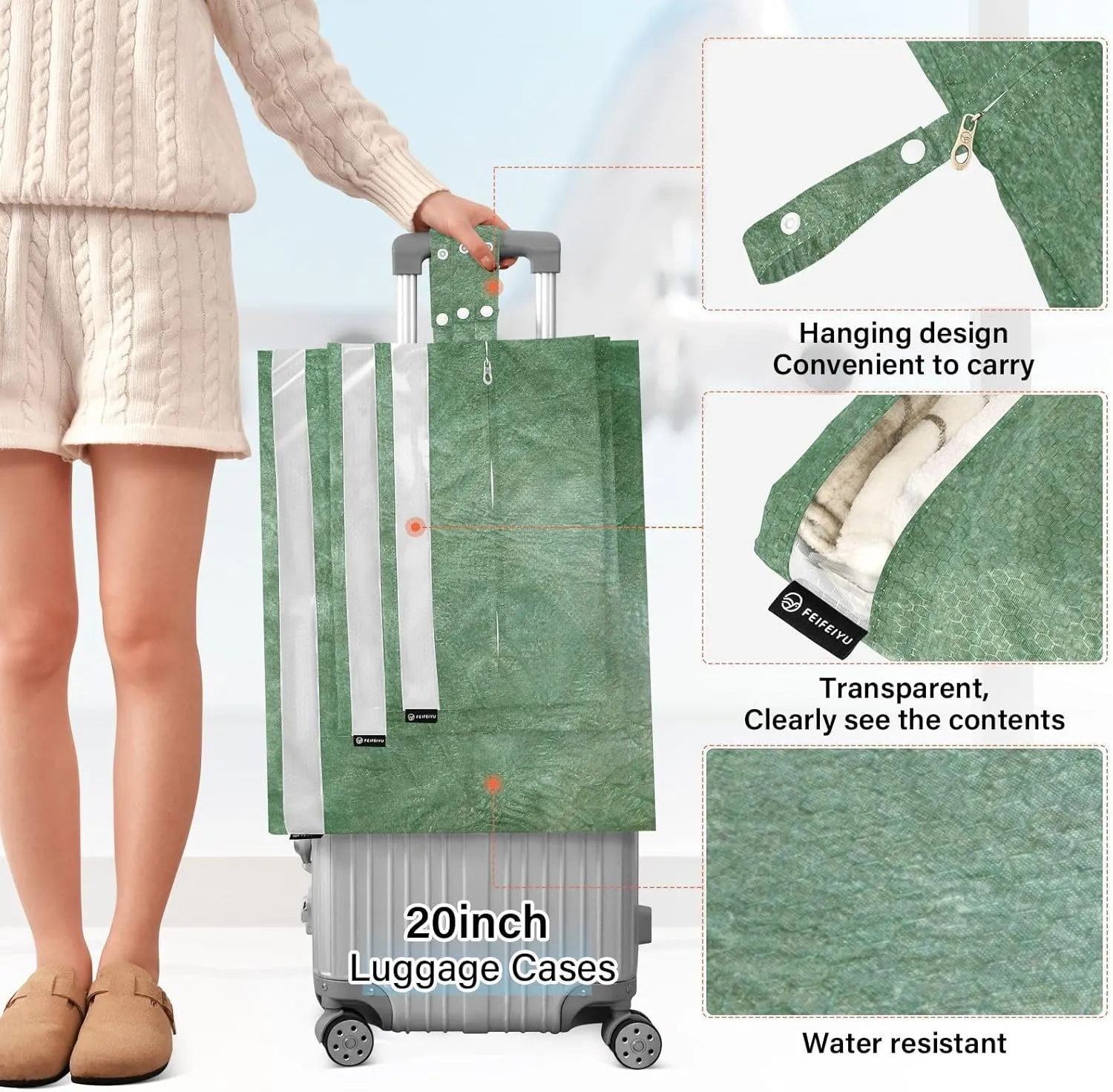 3 Set Travel Packing Cubes For Suitcases, Beautiful Green Leather, Stackable, Garment Bag Closet Storage, Luggage Space Saver, Organizadores De Maletas Para