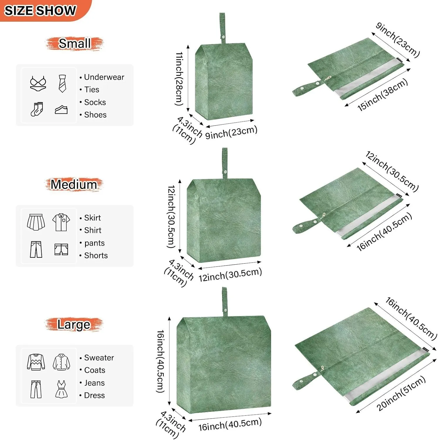 3 Set Travel Packing Cubes For Suitcases, Beautiful Green Leather, Stackable, Garment Bag Closet Storage, Luggage Space Saver, Organizadores De Maletas Para