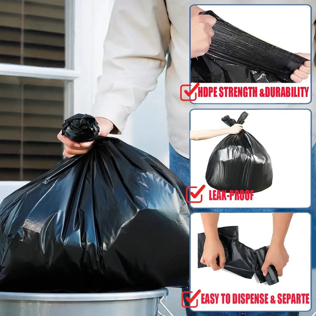 33 Gallon Trash Bags, 125 Count, Black Garbage bags, Multi-purpose Trash Can Bin Liners for Home Commercial, Outdoor, Construction, Industrial, Janitorial, Municipal, Lawn, Leaf