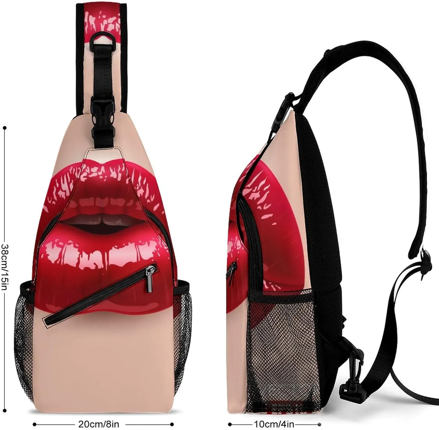 3D Red Sexy Lips Crossbody Sling Backpack Kiss Lipstick Sling Bag Adjustable Travel Hiking Chest Bags Daypack