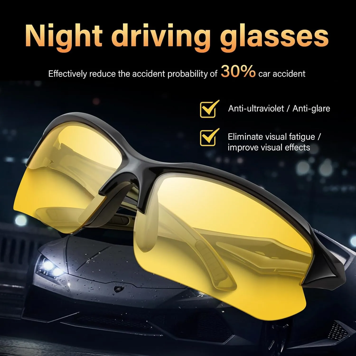 3PACK Polarized Night Vision Glasses for Men Driving Cycling Sport Night Anti Glare Yellow Lens Glasses Lightweight Frame