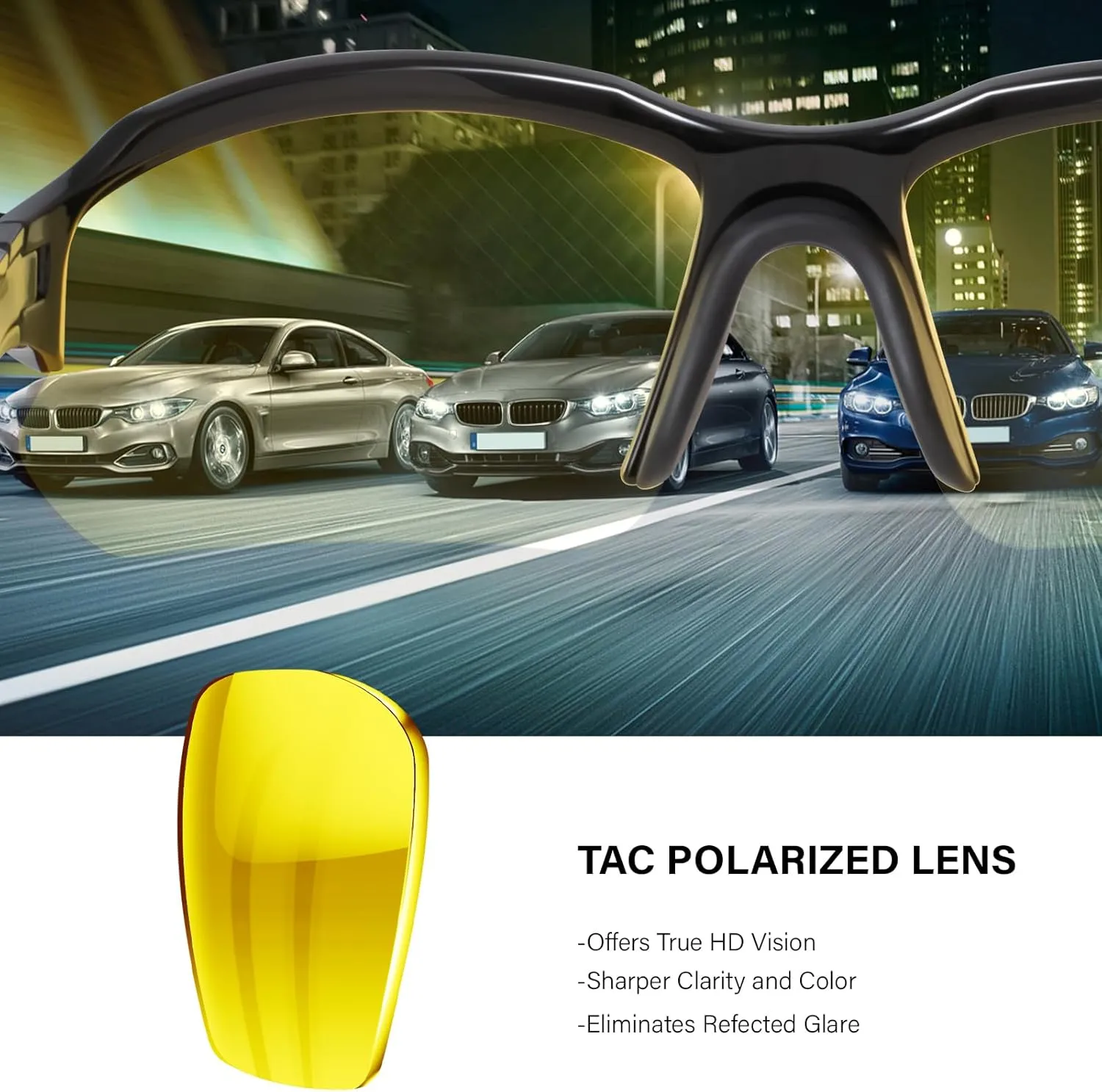 3PACK Polarized Night Vision Glasses for Men Driving Cycling Sport Night Anti Glare Yellow Lens Glasses Lightweight Frame