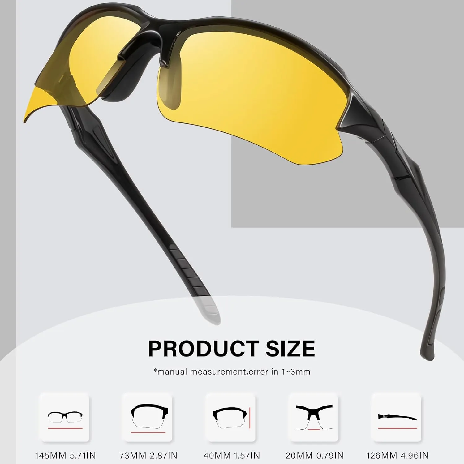 3PACK Polarized Night Vision Glasses for Men Driving Cycling Sport Night Anti Glare Yellow Lens Glasses Lightweight Frame