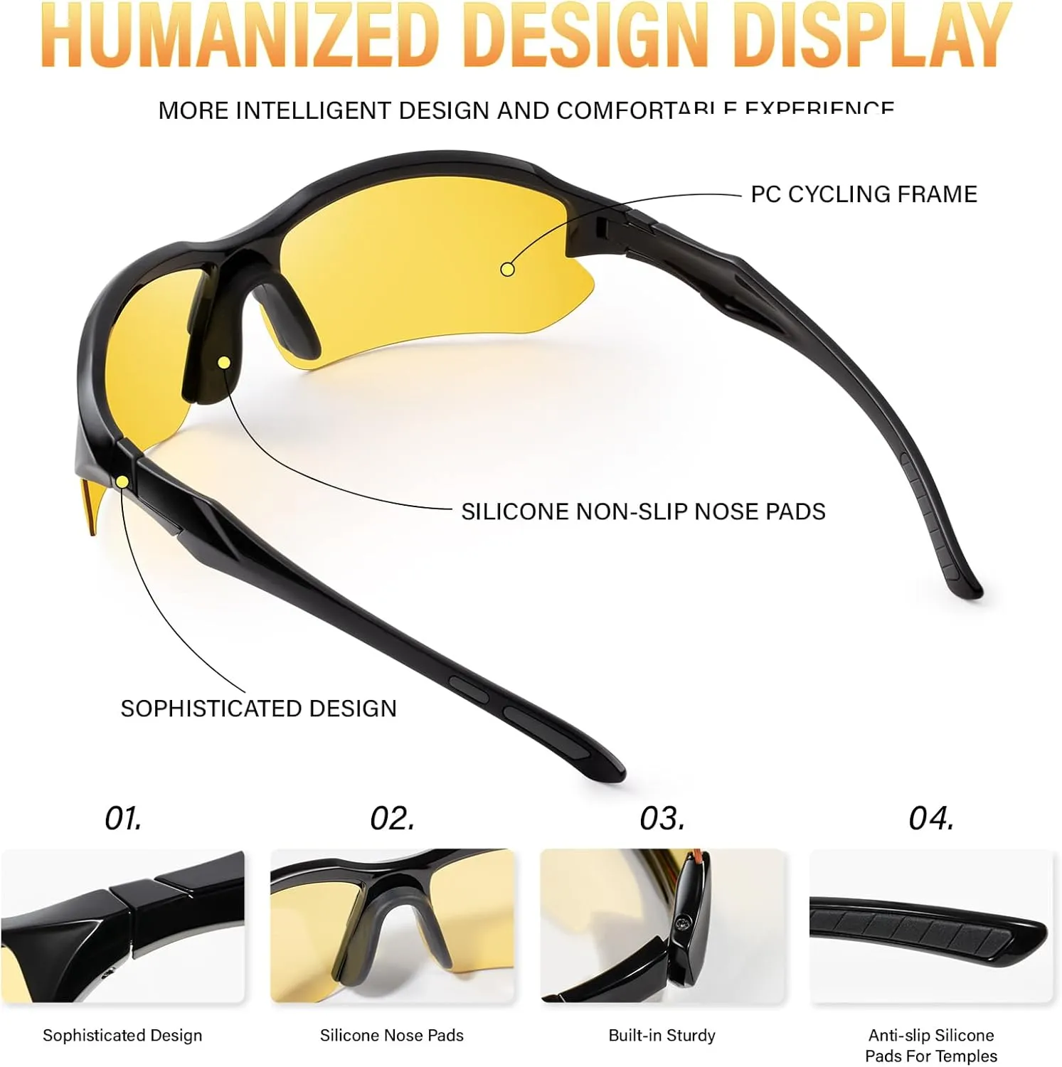 3PACK Polarized Night Vision Glasses for Men Driving Cycling Sport Night Anti Glare Yellow Lens Glasses Lightweight Frame