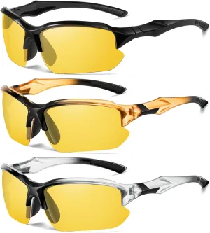 3PACK Polarized Night Vision Glasses for Men Driving Cycling Sport Night Anti Glare Yellow Lens Glasses Lightweight Frame