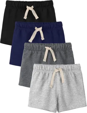 4 Pack Toddler Boys Shorts French Terry Boys Cotton Shorts with Drawstring Casual Elastic Waist