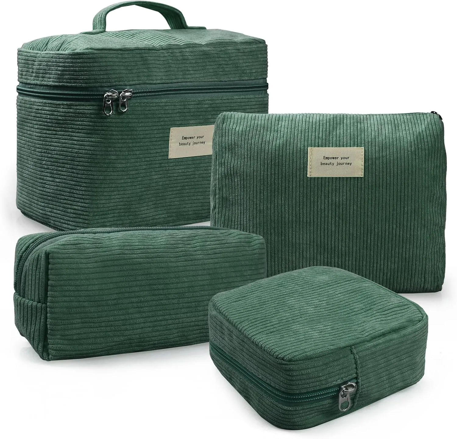 4 Pcs Makeup Bag for Women Corduroy Cosmetic Bag Aesthetic Cute Bags Multi Size Purse Pouch Travel Toiletry Bag Set Makeup Organizer with Zipper (GreenCorduroy)