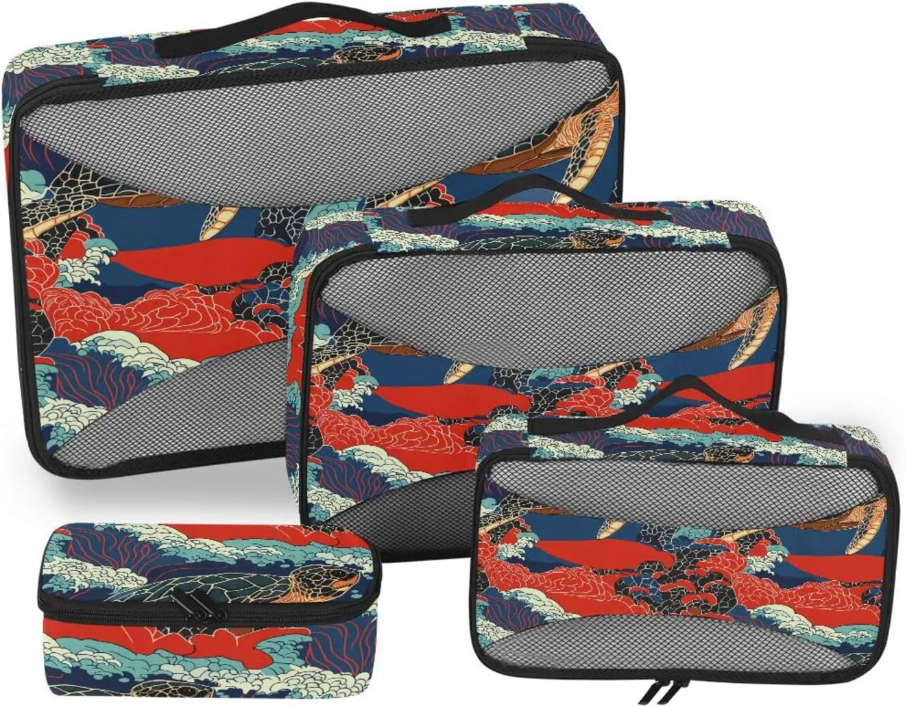 4 Pcs set cube storage organizer Mesh Travel Essentials Turtle Japanese Style portable set compression packing cubes