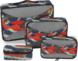 4 Pcs set cube storage organizer Mesh Travel Essentials Turtle Japanese Style portable set compression packing cubes