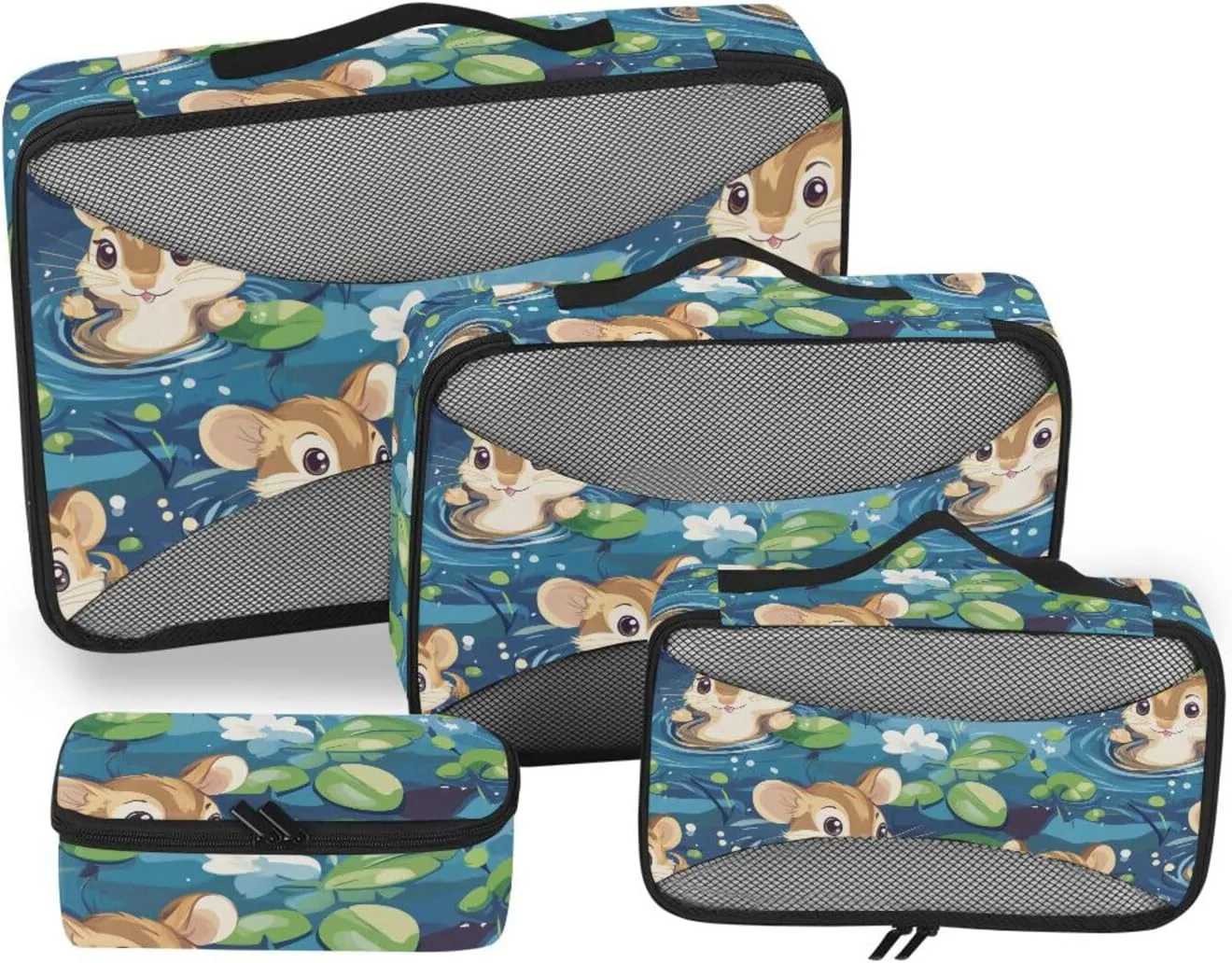 4 Pcs set luggage organizer bags Mesh Travel Essentials Cute animal A River lightweight packing cubes travel