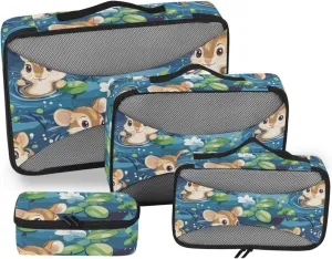 4 Pcs set luggage organizer bags Mesh Travel Essentials Cute animal A River lightweight packing cubes travel