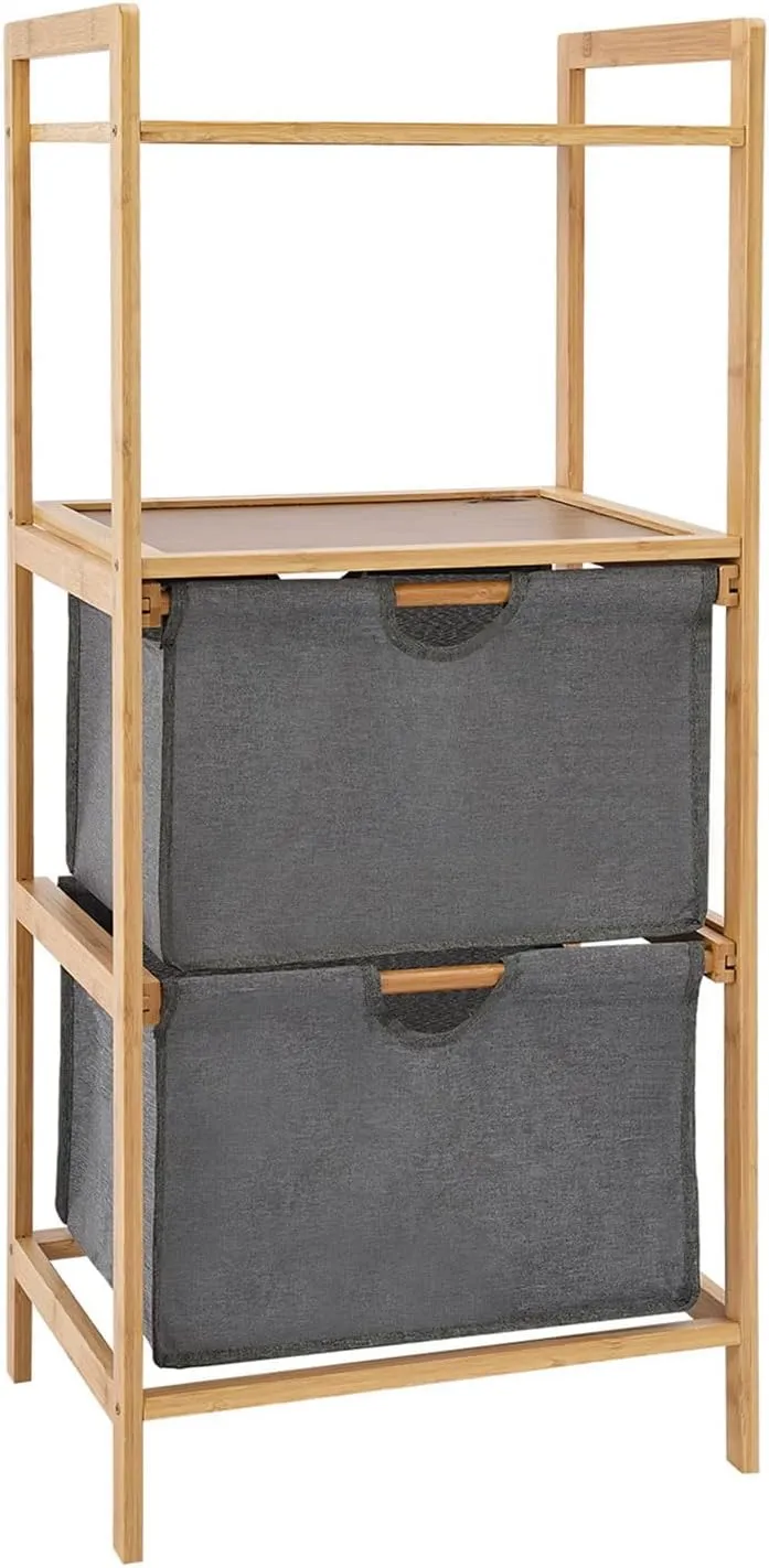 4 Tier Laundry Basket with 2 Bags and 2 Shelf,Freestanding Clothes Hamper Organizer with Bamboo Frame,Laundry Hampers for Dirty Clothes, Towels