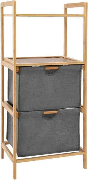 4 Tier Laundry Basket with 2 Bags and 2 Shelf,Freestanding Clothes Hamper Organizer with Bamboo Frame,Laundry Hampers for Dirty Clothes, Towels