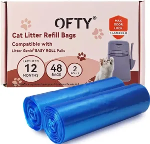 48 Count Cat Waste Bags Compatible with Litter Genie Easy Roll Pails: 7-Layer Advanced Odor-Block Technology, Fresh-Home Refill Bags for Cat Litter System