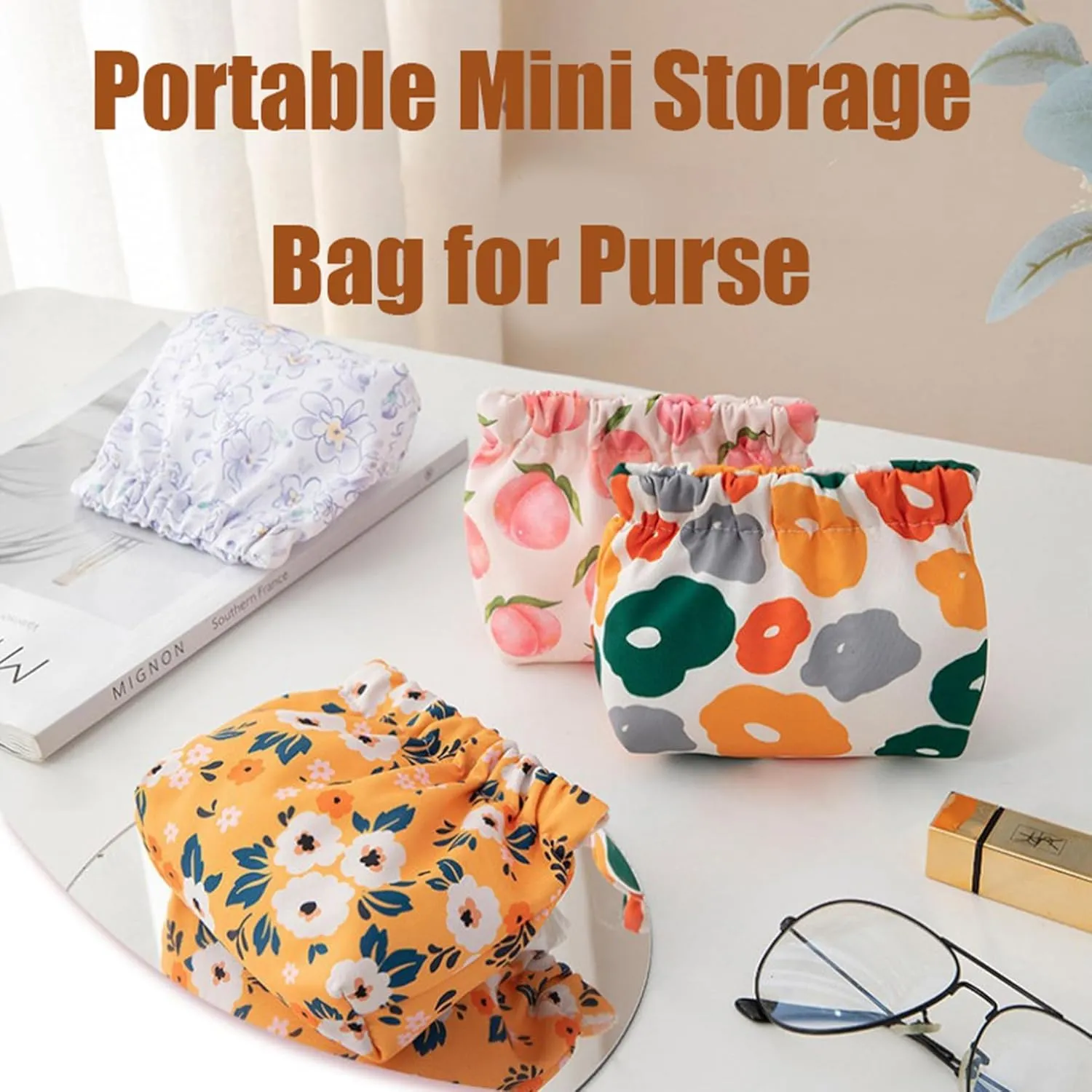 4Pack Treadcrck Portable Mini Storage Bag, Portable Mini Storage Bag for Purse, Mini Portable Storage Bags, No Zipper Self-Closing Mini Makeup Bag Organizer (4pcs A)