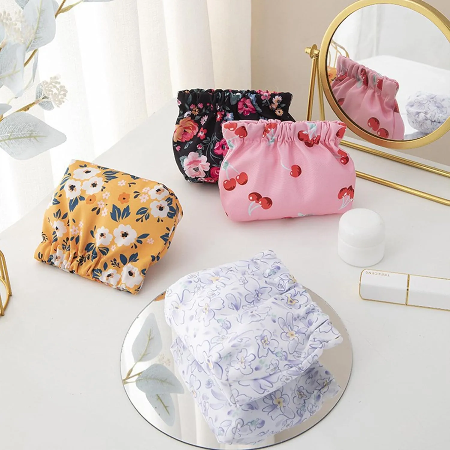 4Pack Treadcrck Portable Mini Storage Bag, Portable Mini Storage Bag for Purse, Mini Portable Storage Bags, No Zipper Self-Closing Mini Makeup Bag Organizer (4pcs A)