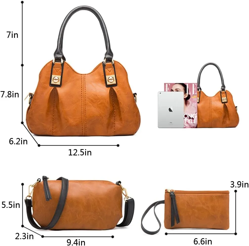 4pcs Women Retro Top-handle Handbag Set Tote Purse Faux Leather Shoulder Bag Clutch Card Holder