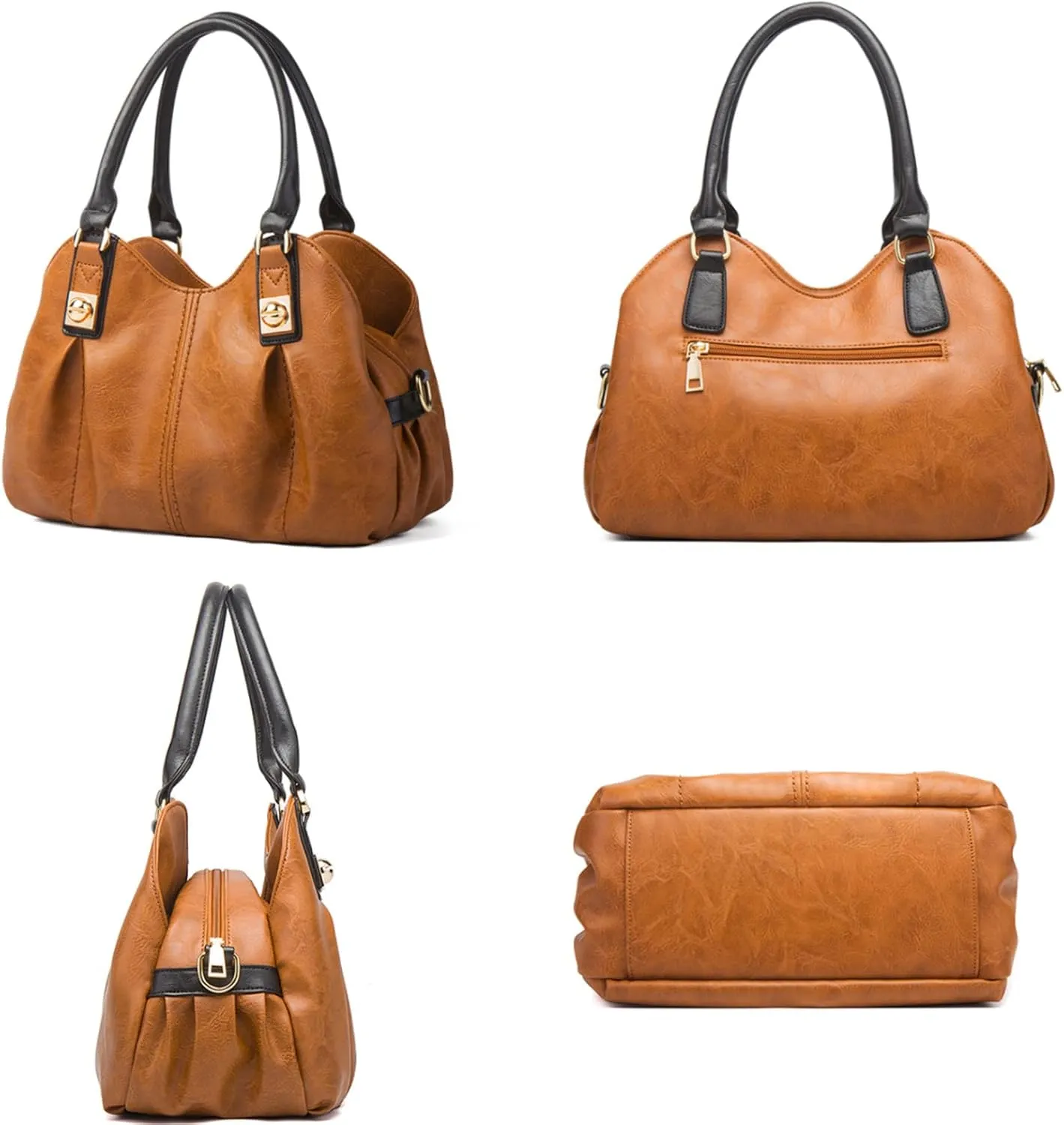 4pcs Women Retro Top-handle Handbag Set Tote Purse Faux Leather Shoulder Bag Clutch Card Holder