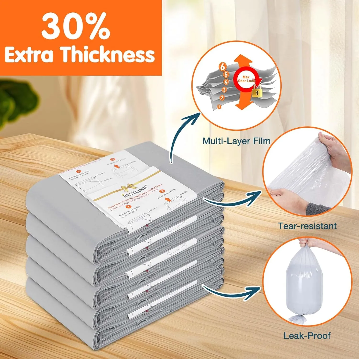 5 Pack Refills Compatible with DEKOR CLASSIC Diaper Pails | 20% Extra Length Diaper Pail Refill Bags Liners Holds 2970 Diapers | Ultimate Odor Control with Baby Scented