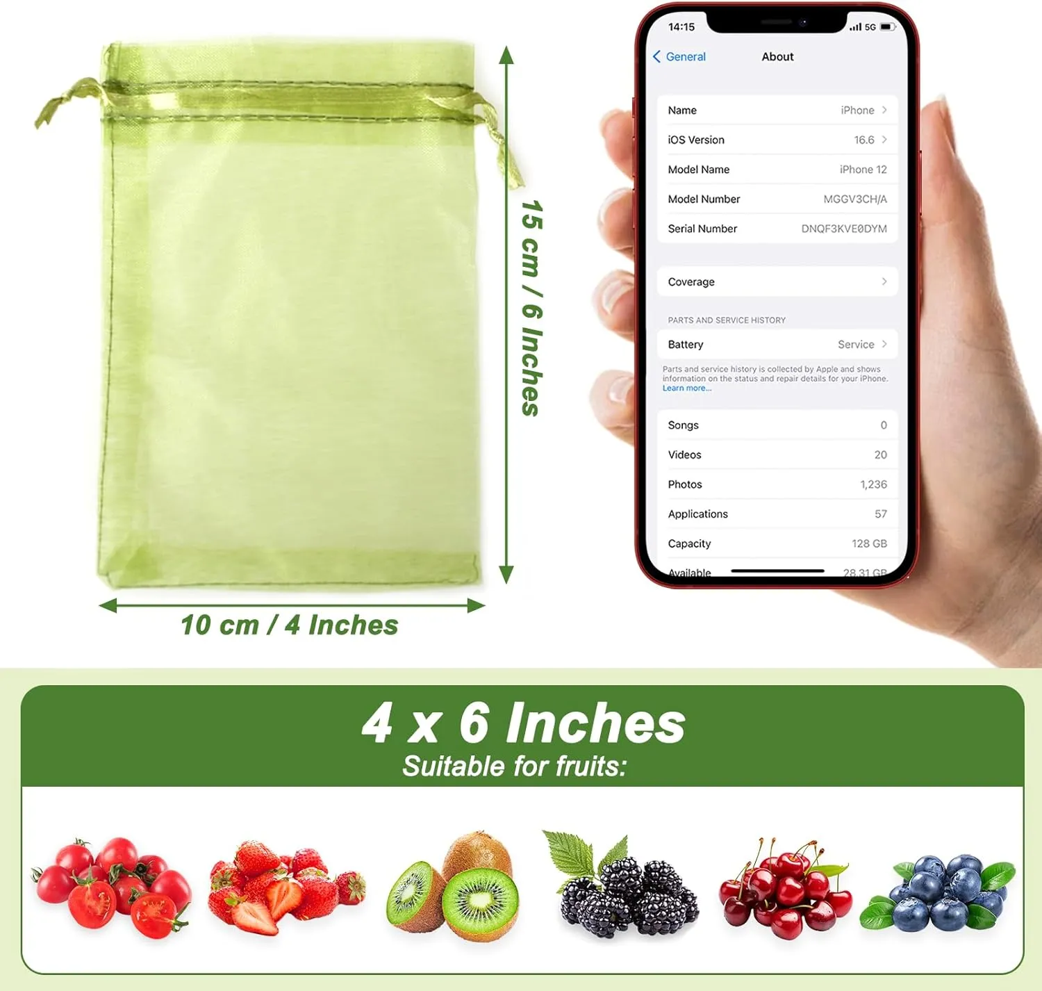 500 Pcs Fruit Protection Bags 4'' x 6'' Drawstring Mesh Fruit Protection Bags, Fruit Netting Bags for Protecting Fruit and Vegetables, Green