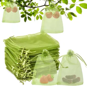 500 Pcs Fruit Protection Bags 4'' x 6'' Drawstring Mesh Fruit Protection Bags, Fruit Netting Bags for Protecting Fruit and Vegetables, Green