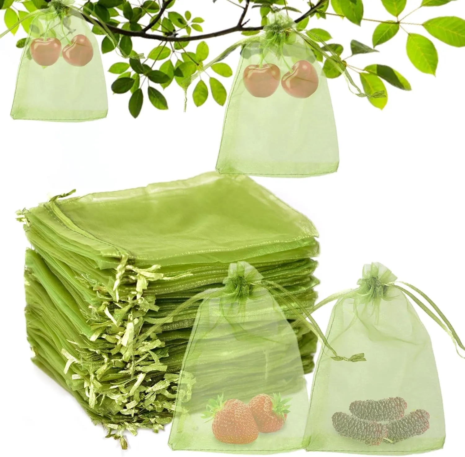 500 Pcs Fruit Protection Bags 4'' x 6'' Drawstring Mesh Fruit Protection Bags, Fruit Netting Bags for Protecting Fruit and Vegetables, Green