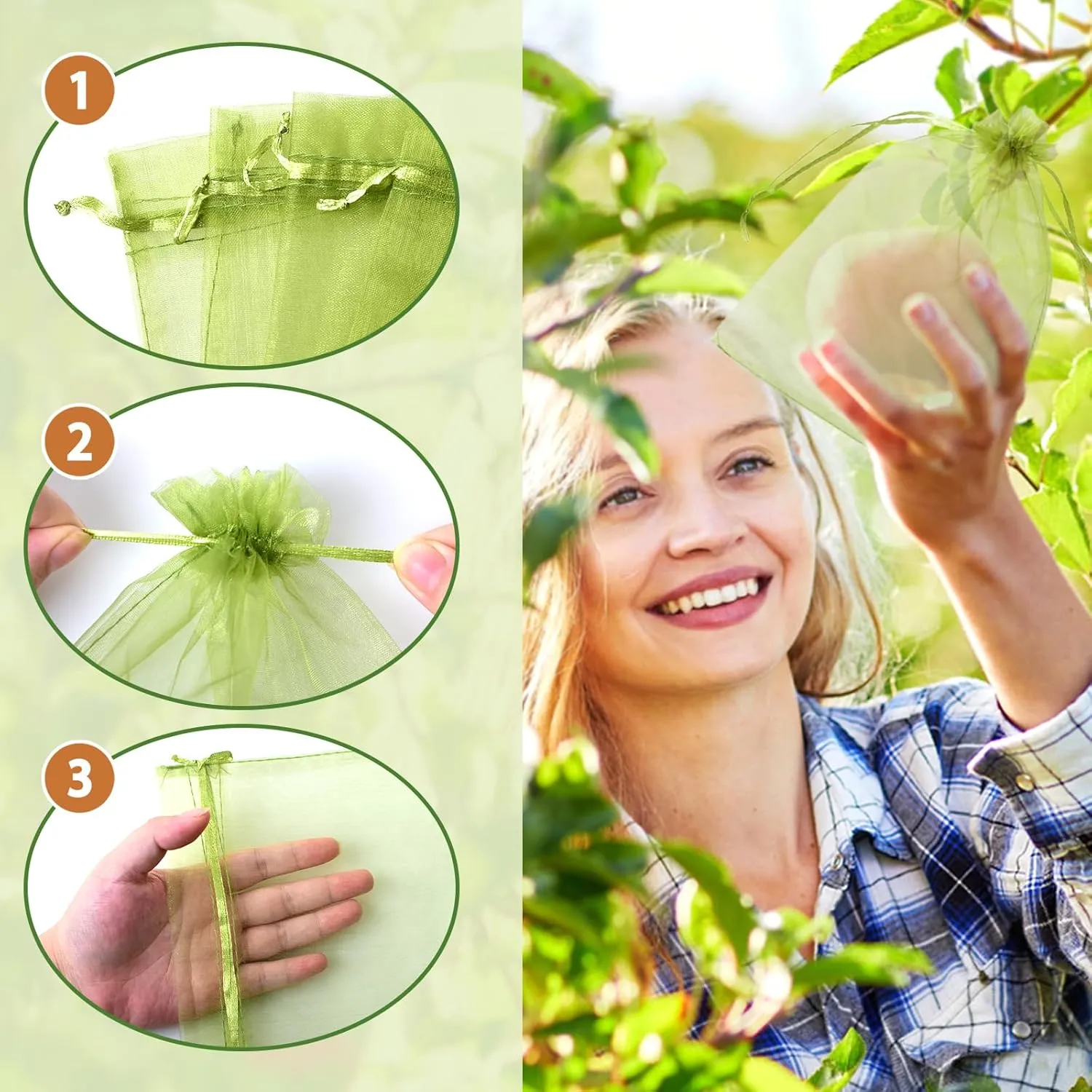 500 Pcs Fruit Protection Bags 4'' x 6'' Drawstring Mesh Fruit Protection Bags, Fruit Netting Bags for Protecting Fruit and Vegetables, Green