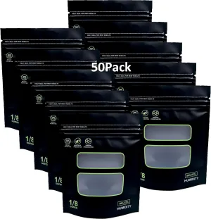 50pcs Storage Terp Bags - 58%-62% RH 2-Way Humidity Control Resealable Bags for Curing & Storage (1/8 oz)