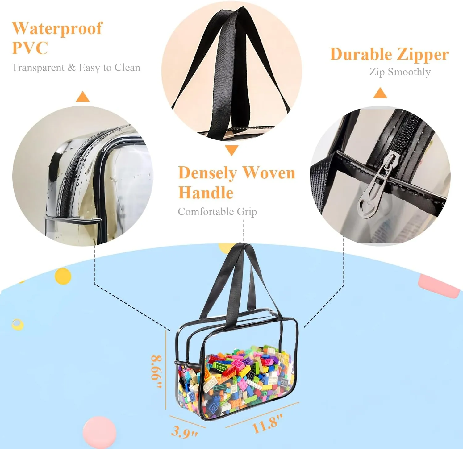 6 Packs Toy Storage Bag: Gordepy Clear Toy Organizer with Zipper, Waterproof PVC Travel Bags for Playroom Essentials, Building Blocks, Crafts