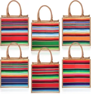 6 Pcs Mexican Jute Burlap Tote Bags for Women Fiesta Cinco De Mayo Goodie Treat Bags for Mexican Party Decorations Fiesta Themed Baby Shower Supplies 12 x 12 x 7.8 Inch